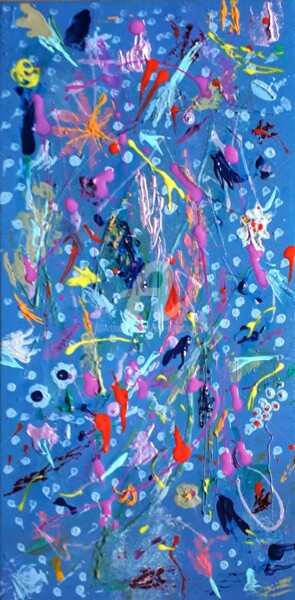 Painting titled "Blue Meadow" by Jan O'Sullivan, Original Artwork, Acrylic Mounted on Wood Stretcher frame