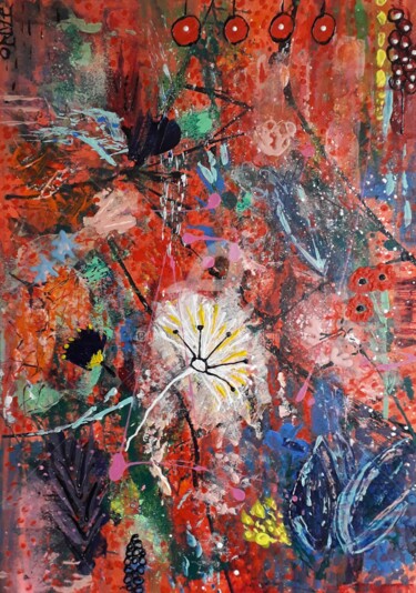 Картина под названием "Blood Orange Garden" - Jan O'Sullivan, Подлинное произведение искусства, Акрил Установлен на Деревянн…