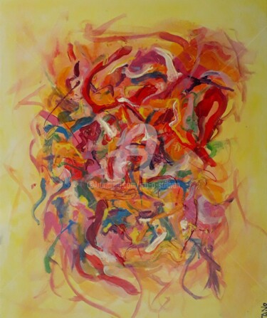 Schilderij getiteld "Yellow Mix" door Jan O'Sullivan, Origineel Kunstwerk, Acryl Gemonteerd op Frame voor houten brancard