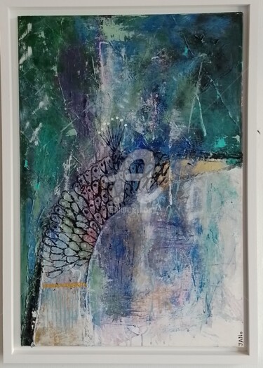 Painting titled "Peacock Swan" by Jan O'Sullivan, Original Artwork, Acrylic Mounted on Wood Stretcher frame