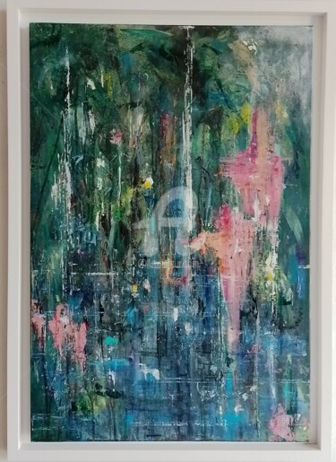 Painting titled "Pretty Pond II" by Jan O'Sullivan, Original Artwork, Acrylic Mounted on Wood Stretcher frame