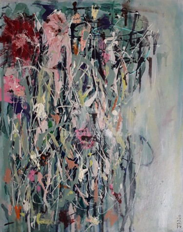 Painting titled "Flowerfall No. 6" by Jan O'Sullivan, Original Artwork, Acrylic Mounted on Wood Stretcher frame