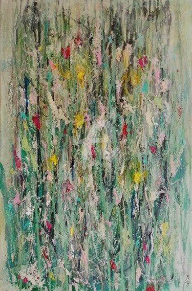 Painting titled "Blooming Wild" by Jan O'Sullivan, Original Artwork, Acrylic Mounted on Wood Stretcher frame