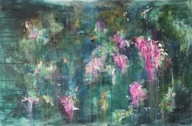 Painting titled "Garden Pond" by Jan O'Sullivan, Original Artwork, Acrylic Mounted on Wood Stretcher frame