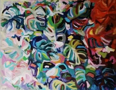 Peinture intitulée "Monstera Dance" par Jan O'Sullivan, Œuvre d'art originale, Acrylique Monté sur Châssis en bois