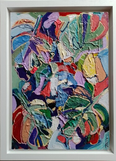 Painting titled "Monstera Mash #7" by Jan O'Sullivan, Original Artwork, Acrylic Mounted on Wood Stretcher frame