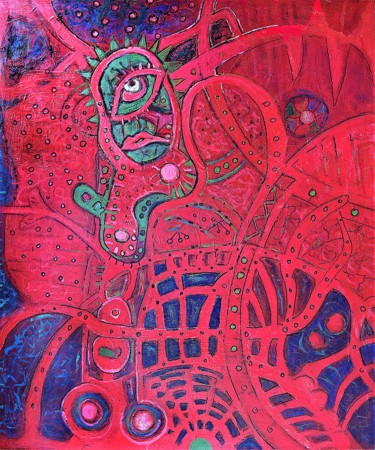 Картина под названием "Lord in red" - Jan Pevný, Подлинное произведение искусства, Акрил Установлен на Деревянная рама для н…