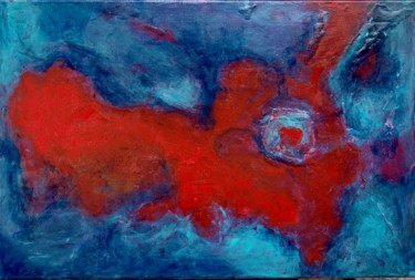 Painting titled "Blue and red landsc…" by Jan Pevný, Original Artwork, Acrylic Mounted on Wood Stretcher frame