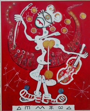 Painting titled "clown" by Jan Pevný, Original Artwork, Acrylic Mounted on Wood Stretcher frame