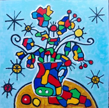 Painting titled "Bouquet" by Jan Pevný, Original Artwork, Acrylic Mounted on Wood Stretcher frame