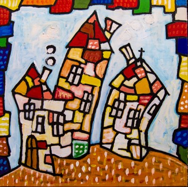 Painting titled "In the street" by Jan Pevný, Original Artwork, Acrylic