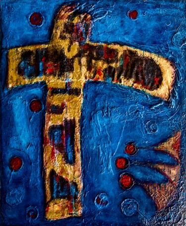 Painting titled "Golden cross of aut…" by Jan Pevný, Original Artwork, Acrylic Mounted on Wood Stretcher frame