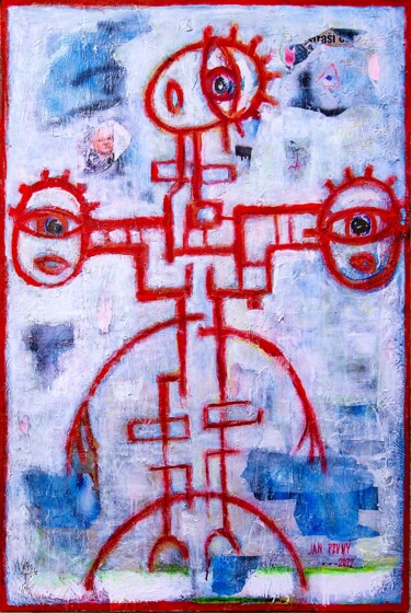 Painting titled "DOODLED BILLBOARD I…" by Jan Pevný, Original Artwork, Acrylic Mounted on Wood Stretcher frame