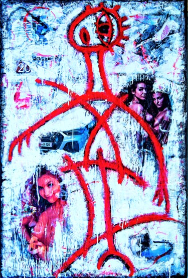 Картина под названием "DOODLED BILLBOARD I…" - Jan Pevný, Подлинное произведение искусства, Акрил Установлен на Деревянная р…