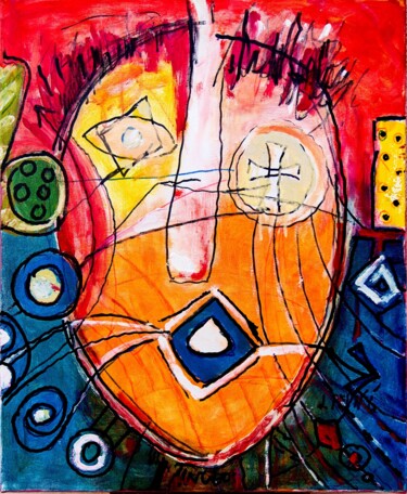 Painting titled "Head 2" by Jan Pevný, Original Artwork, Acrylic Mounted on Wood Stretcher frame