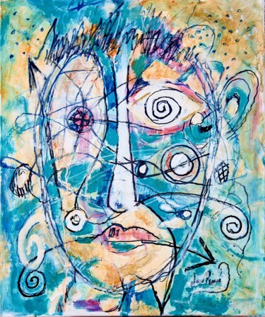 Картина под названием "HEAD 3" - Jan Pevný, Подлинное произведение искусства, Акрил Установлен на Деревянная рама для носилок