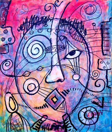 Картина под названием "Head 4" - Jan Pevný, Подлинное произведение искусства, Акрил Установлен на Деревянная рама для носилок