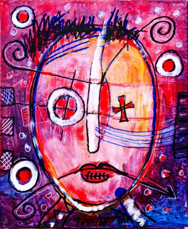 Картина под названием "Head 5" - Jan Pevný, Подлинное произведение искусства, Акрил Установлен на Деревянная рама для носилок