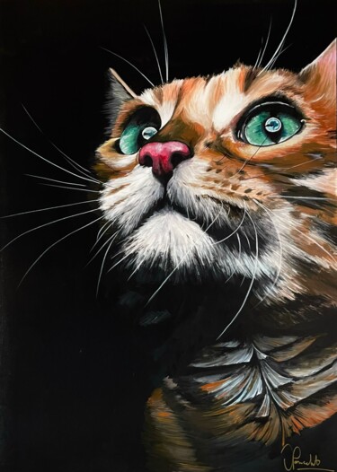 Schilderij getiteld "Puss" door Jan Poncelet, Origineel Kunstwerk, Acryl