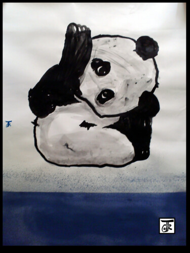 Peinture intitulée "Schwebender Pandabär" par Jan René Fuchsluger, Œuvre d'art originale, Encre