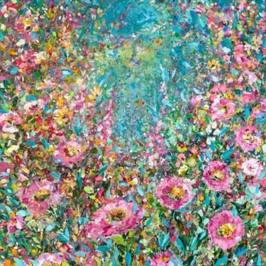 Malerei mit dem Titel "Pinks and Teal Abst…" von Jan Rogers, Original-Kunstwerk, Acryl