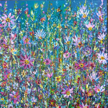 Painting titled "Vibrant Meadow" by Jan Rogers, Original Artwork, Acrylic