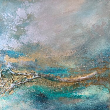Painting titled "Sculpted Ocean Teals" by Jan Rogers, Original Artwork, Acrylic
