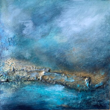 Pintura intitulada "Sculpted Ocean Blues" por Jan Rogers, Obras de arte originais, Acrílico