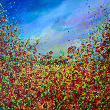 Картина под названием "Wild Poppy Meadow" - Jan Rogers, Подлинное произведение искусства, Акрил