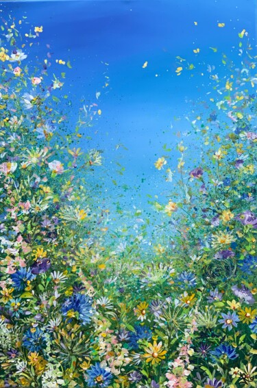 Peinture intitulée "Sky Blue with Cornf…" par Jan Rogers, Œuvre d'art originale, Acrylique