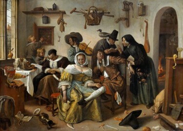 Malerei mit dem Titel "Méfiez-vous du luxe" von Jan Steen, Original-Kunstwerk, Öl