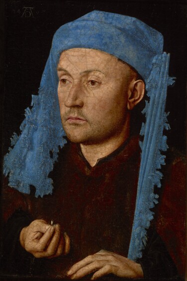 Painting titled "Homme à la casquett…" by Jan Van Eyck, Original Artwork, Oil