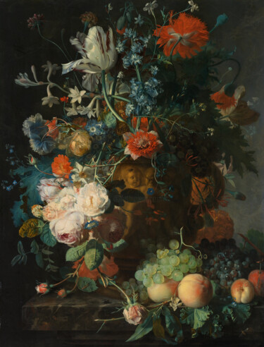 Pittura intitolato "Nature morte aux fl…" da Jan Van Huysum, Opera d'arte originale, Olio