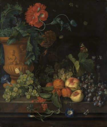 Pintura intitulada "Vase en terre cuite…" por Jan Van Huysum, Obras de arte originais, Óleo