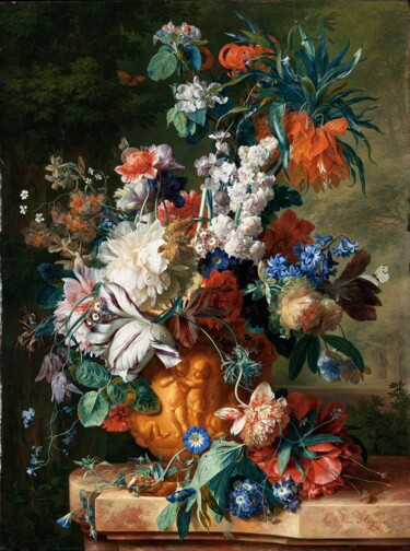 Painting titled "Nature morte aux fl…" by Jan Van Huysum, Original Artwork, Oil
