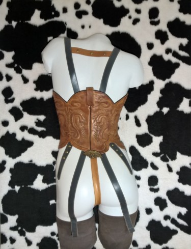 Sculpture titled "COWGIRL" by Jan Van Braekel, Original Artwork, Leather