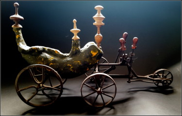 Sculptuur getiteld "Wheels on It" door Jan Schrijver, Origineel Kunstwerk, Mixed Media