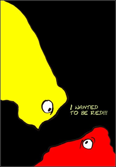 Dessin intitulée "I wanted to be red!!" par Jan Schrijver, Œuvre d'art originale, Encre