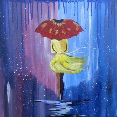 Pintura intitulada "Dame im Regen" por Jana Marusincova, Obras de arte originais