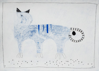 "A Cat" başlıklı Kolaj Jana Štok tarafından, Orijinal sanat, Akrilik