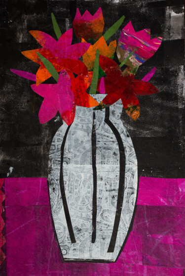 Collages titled "Flowers in a vase" by Jana Štok, Original Artwork, Collages