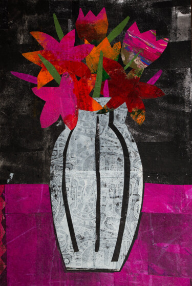 Κολάζ με τίτλο "Flowers in a vase" από Jana Štok, Αυθεντικά έργα τέχνης, Κολάζ