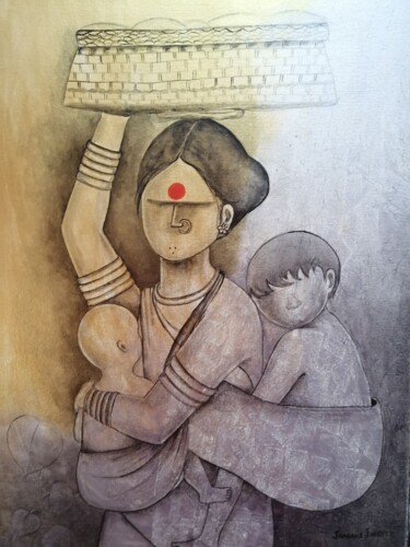 Peinture intitulée "The Mother" par Janakiinjety, Œuvre d'art originale, Acrylique