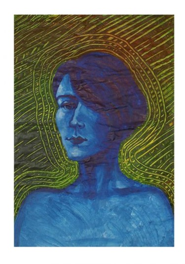 Painting titled "Woman in a blue lig…" by Jana Šmakalová, Original Artwork, Acrylic
