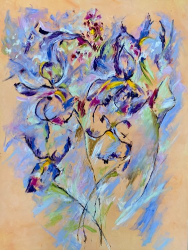 Pintura intitulada "Iris and Foxgloves 1" por Jan Raats, Obras de arte originais, Óleo