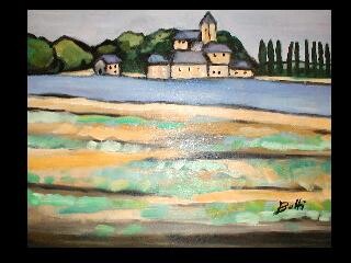 Peinture intitulée "village sur la garo…" par Jane Betti, Œuvre d'art originale