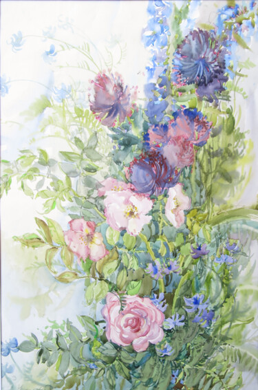 Painting titled "Bouquet with wild r…" by Jane Chepell, Original Artwork, Watercolor