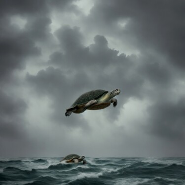 Цифровое искусство под названием "Flying Turtle" - Jane Clevens, Подлинное произведение искусства, 2D Цифровая Работа