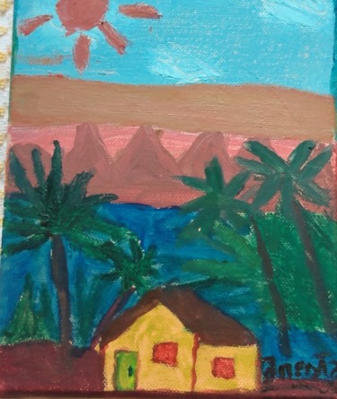 Pintura intitulada "Casa, montanhas e m…" por Jane Costa, Obras de arte originais, Aquarela