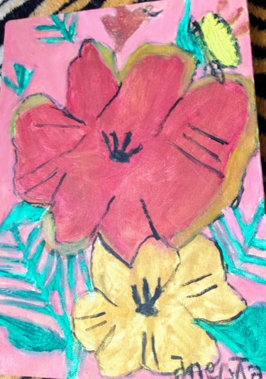 Peinture intitulée "Hibiscus" par Jane Costa, Œuvre d'art originale, Huile